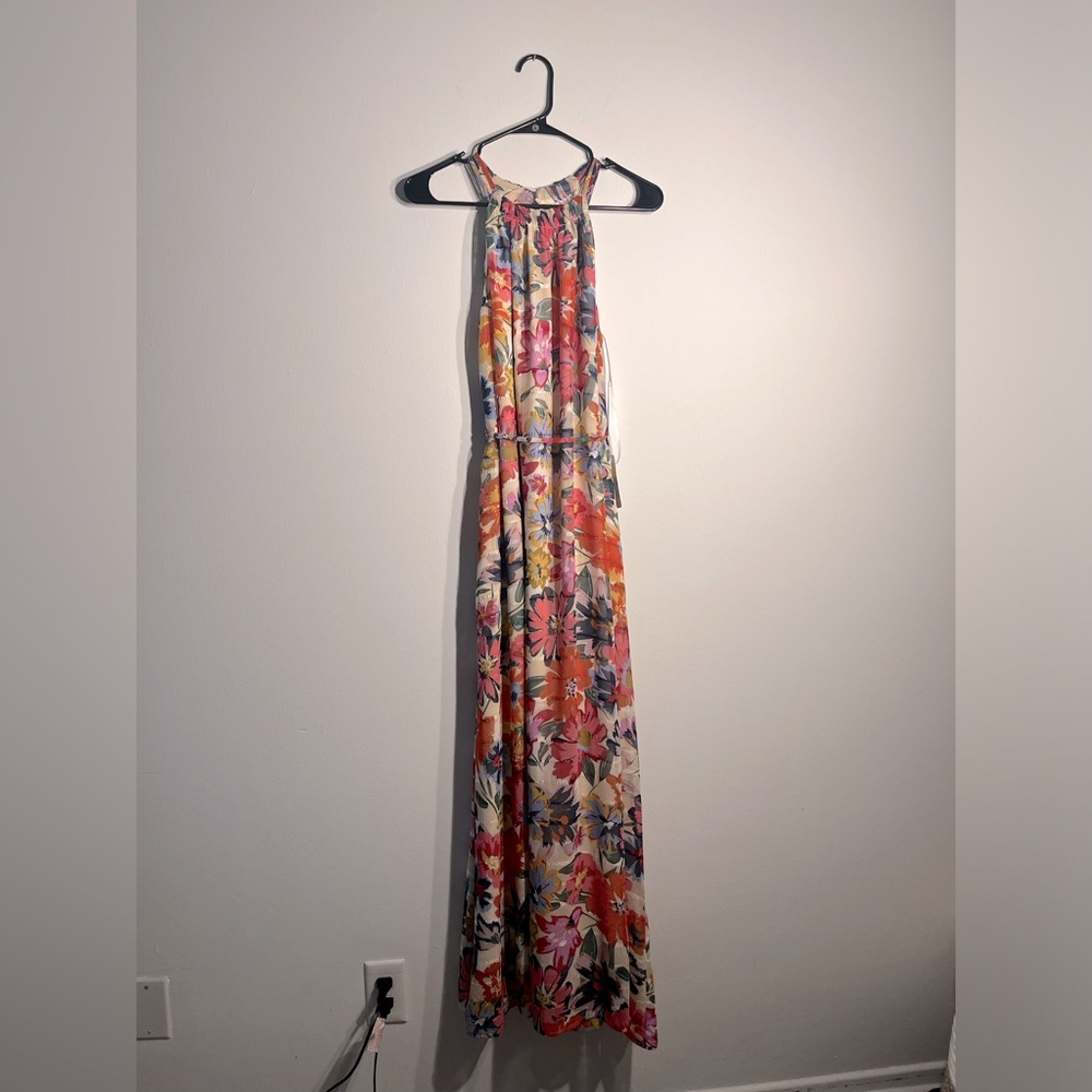 Floor Length Maggy London halter dress with tie